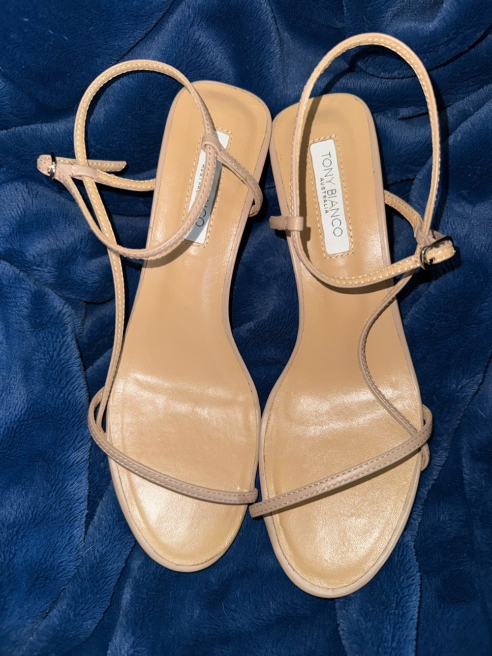 Tony Bianco Beige Strappy Sandals - Minimal Ankle Strap Heels. Like New